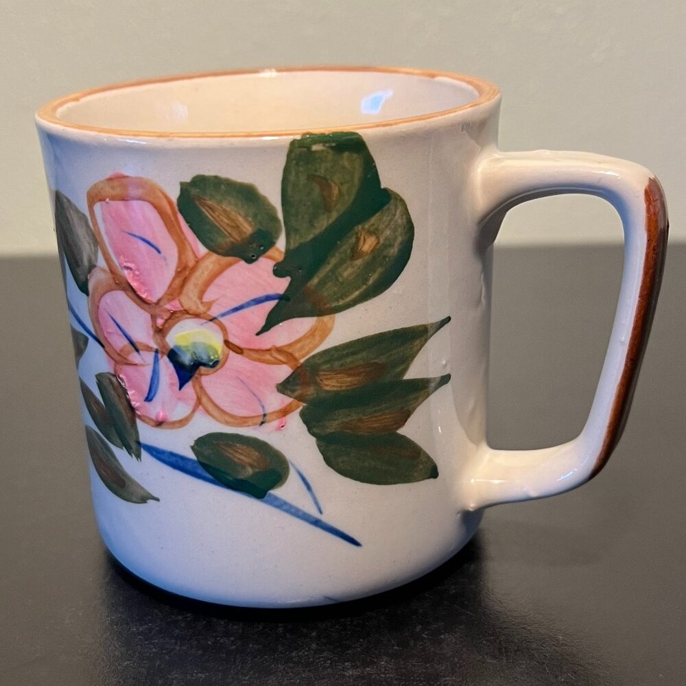 Vtg Otagiri Style Chinese Hand Painted Pink Floral Ceramic Mug Cup Retro Boho